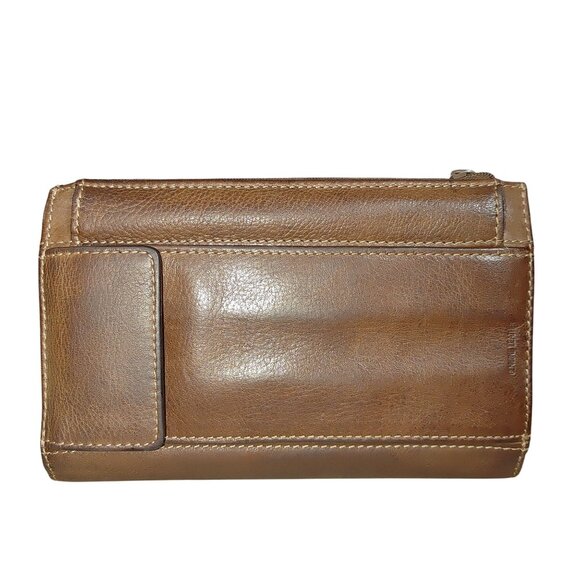 Fossil Brown Leather Wallet Clutch Multiple Slots Snap Zip Closures Organizer - Picture 5 of 9